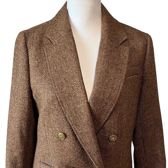 J.Crew Bristol Double Breasted Blazer Jacket Herringbone Wool Brown Size 8 - Picture 6 of 10